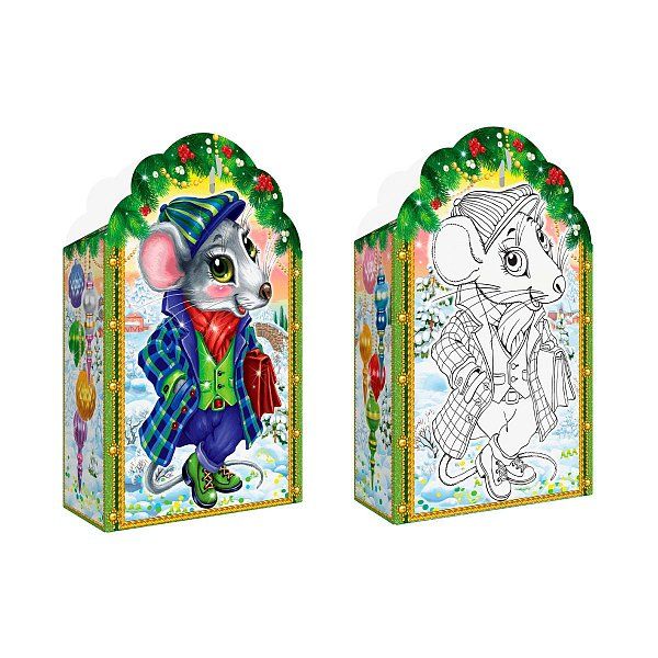 Новогодние подарки в картонной упаковке Подарок мышонок Пижон с раскраской и анимацией